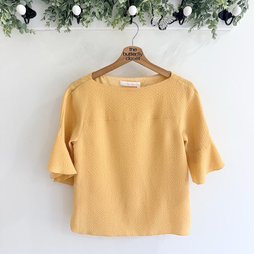 SeeByChloé Bell Sleeve Textured Blouse Honey Gold Size 34 ZZ5031